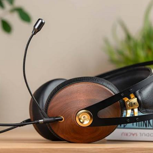 Wireless noise-cancelling headphones in walnut and steel