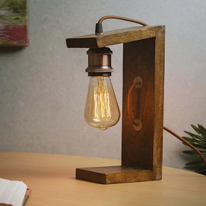 Brass and walnut desk lamp